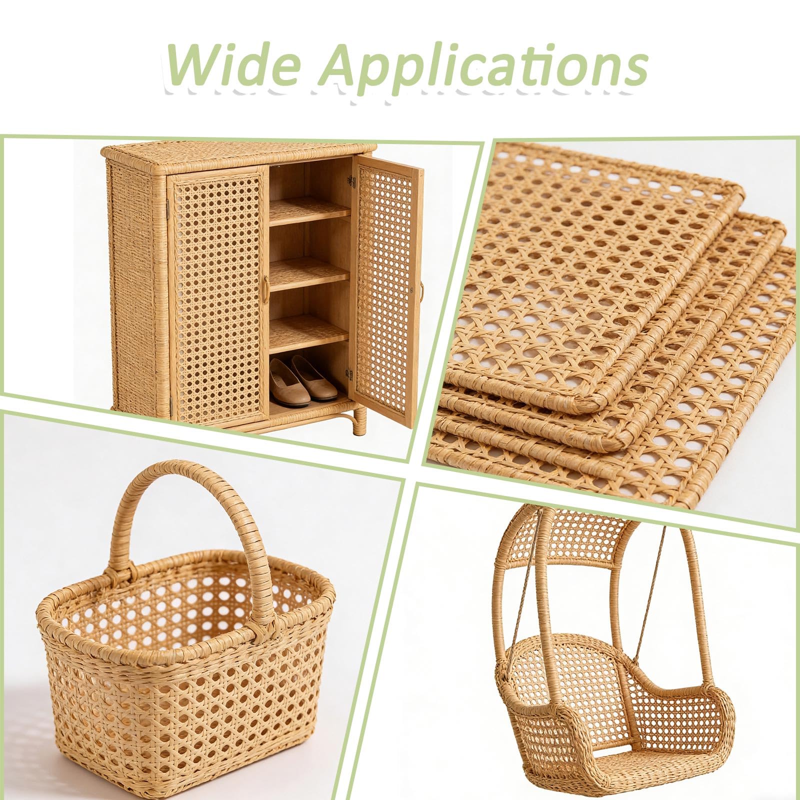 FREEBLOSS 11-teiliges Reparaturmaterial-Set aus natürlichem Rattan, inklusive 5 m langem Rattanrohr, 2 Rattan-Gurtbandrollen, 8 Holzkeile für Möbel, Heimwerkerbedarf