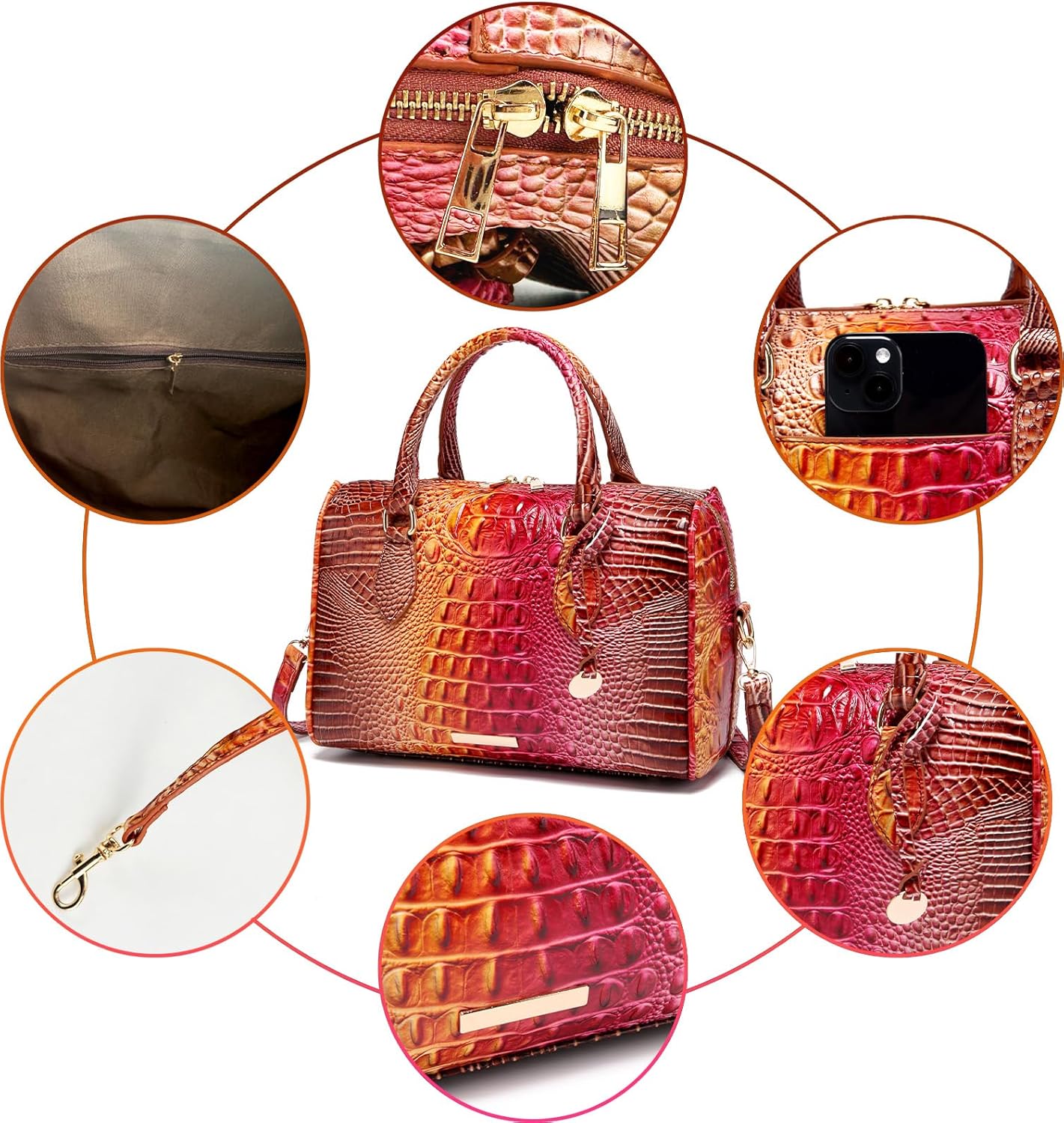 Top-Handle Crocodile Purses For Women Crossbody Leather Bags Trendy Large Capacity Tote with Shoulder Strap - Image 7