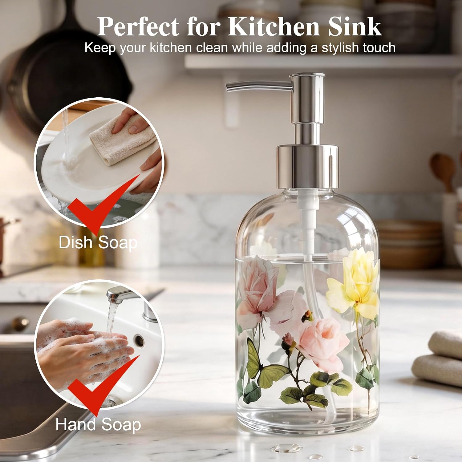 Topadorn 17oz Glass Soap Dispenser with Pump, Hand Soap Dispenser