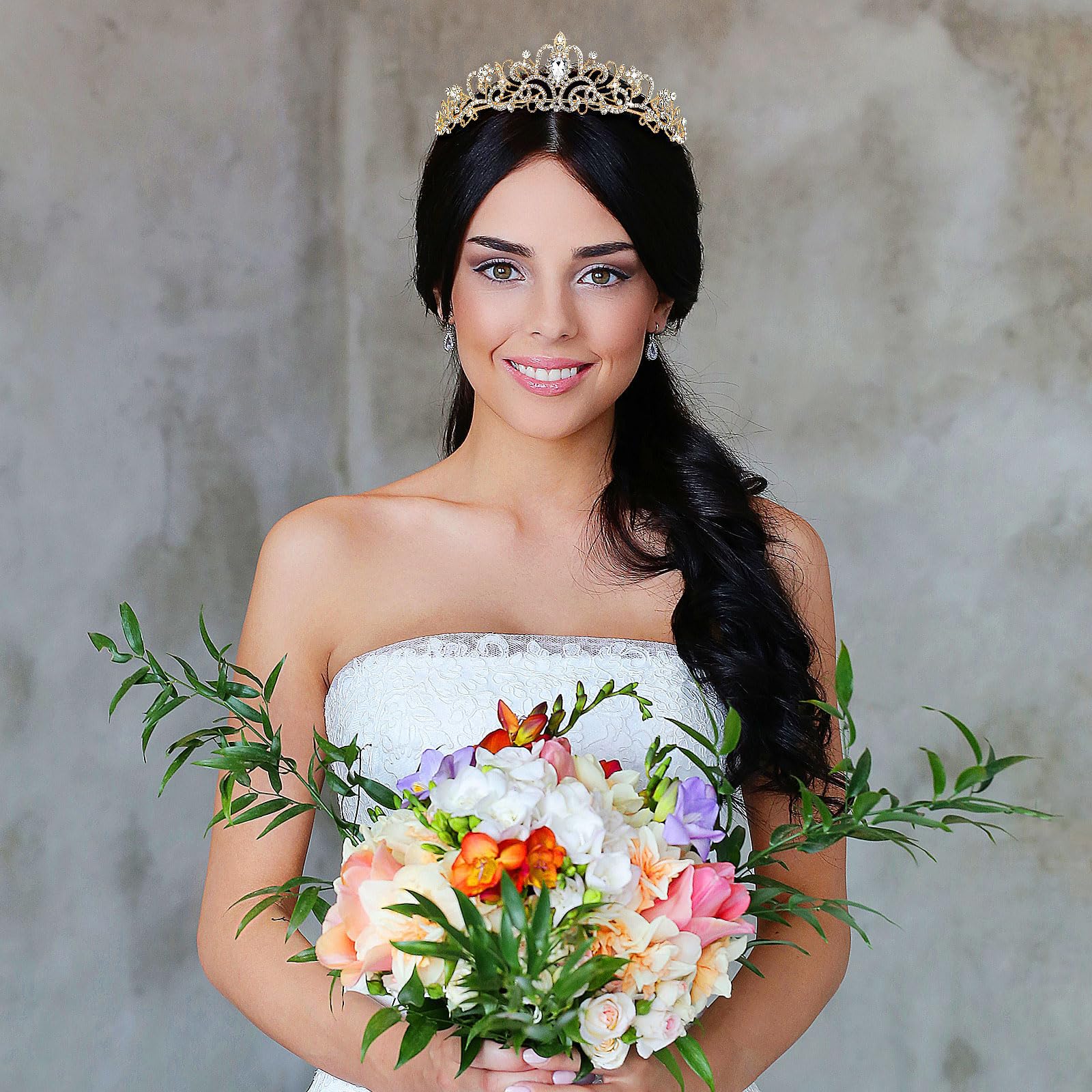 Korona damska, złota, tiara z grzebieniem ze strasu, diademem, na wesele, dla panny młodej, na karnawał, urodziny, Roszpunka, okrągła opaska do włosów, złota ozdoba do włosów, na wesele, złota