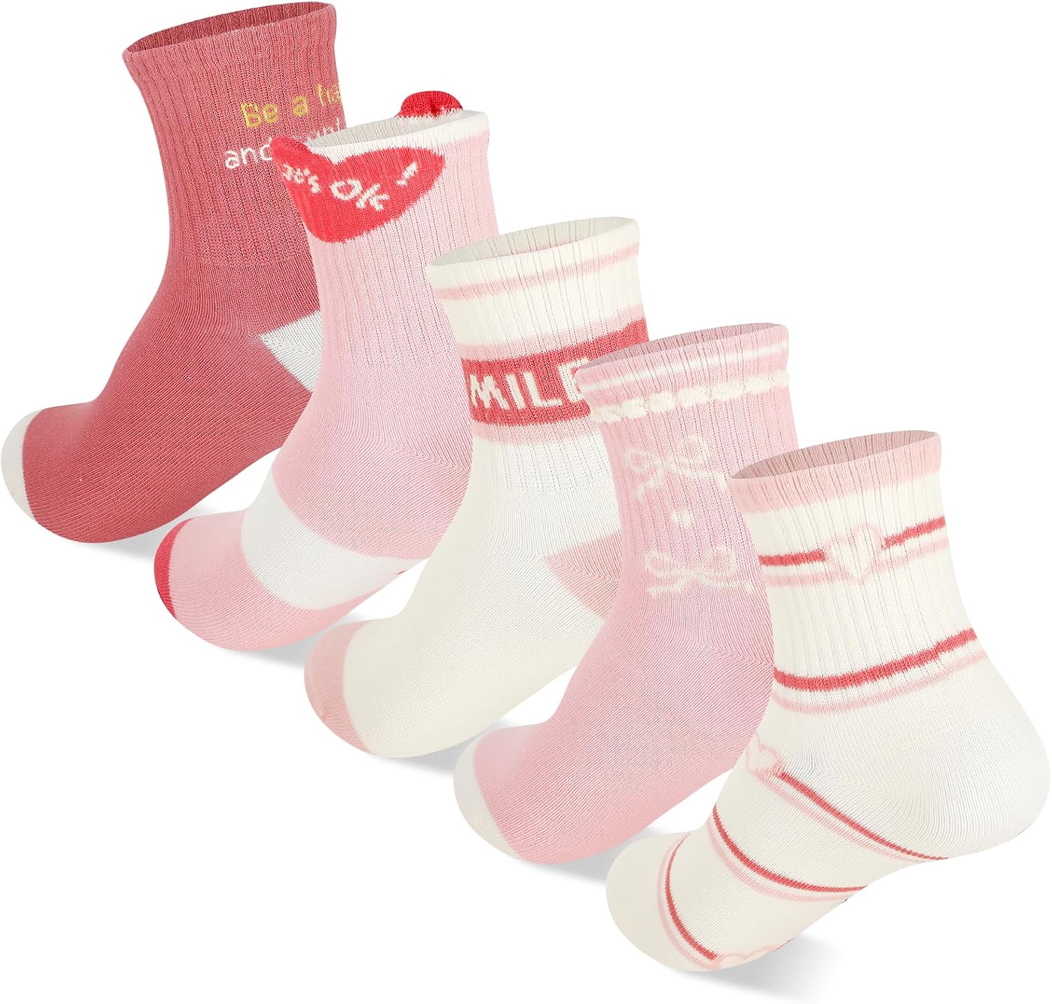 Girls Kids Crew Athletic Socks Cotton Breathable | Soft Retro Stripes Hearts Sport Socks for Running Outdoor Play School Gym Lightweight Cushioned