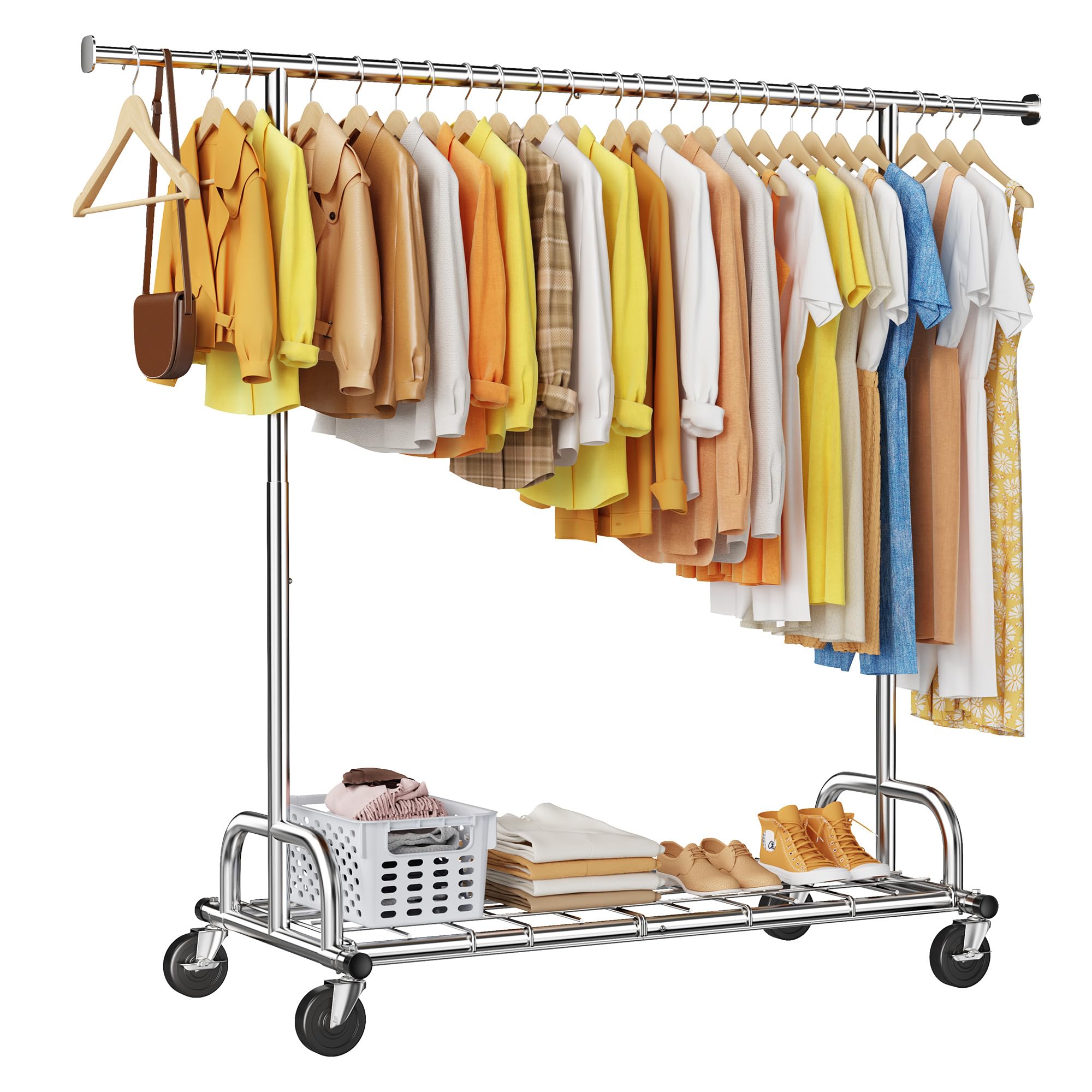 Raybee Heavy Duty Clothes Rack Load 480LBS,Clothing Racks for Hanging Clothes,Adjustable Rolling Clothes Rack with Wheels,Garment Rack for Bedroom,Laundry Room,Commercial Use, 71" Hx22 D x 75" W