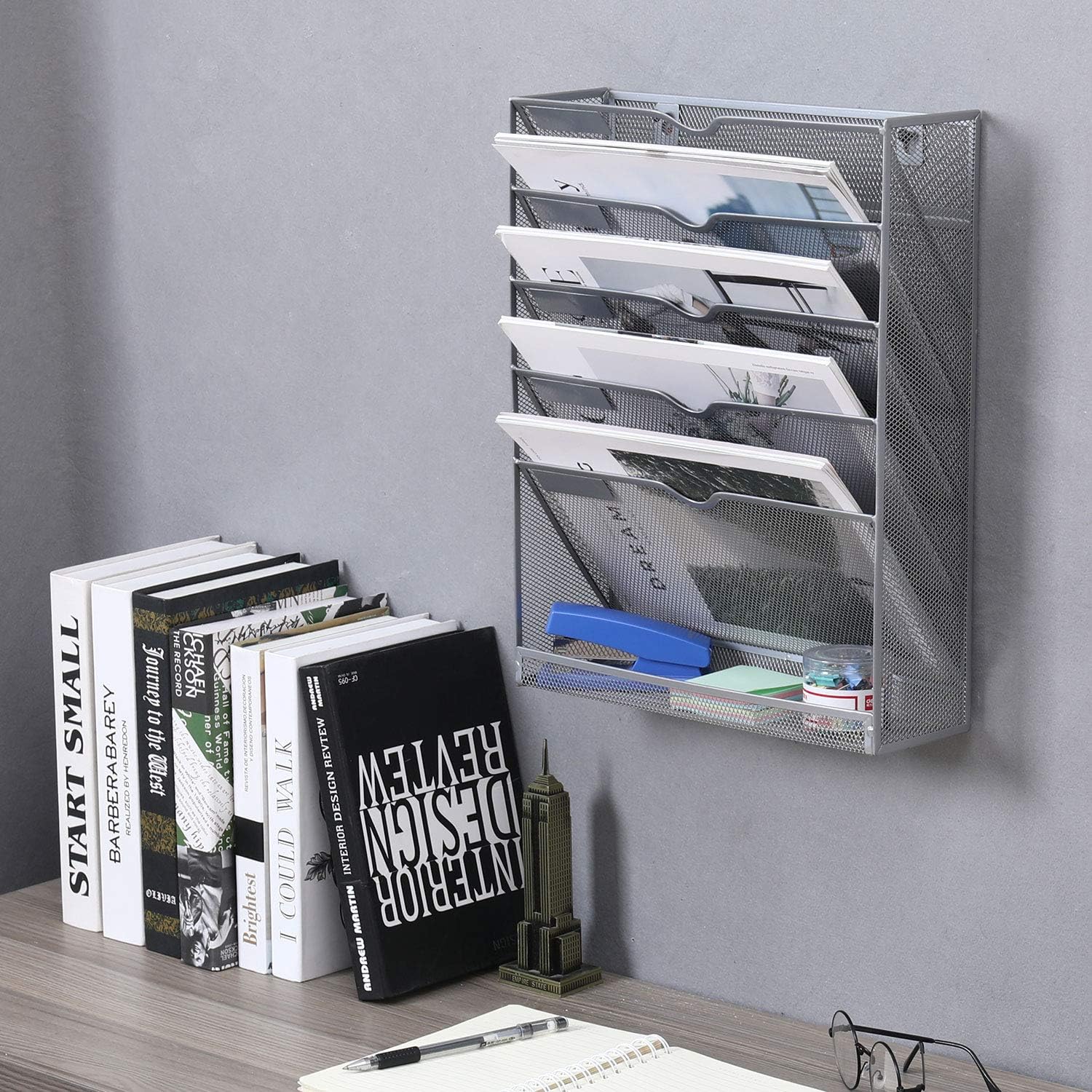 EasyPAG Wall File Organizer Mesh 5 Tier Vertical Hanging File Folders Holder Rack for Office Home,Silver : Office Products