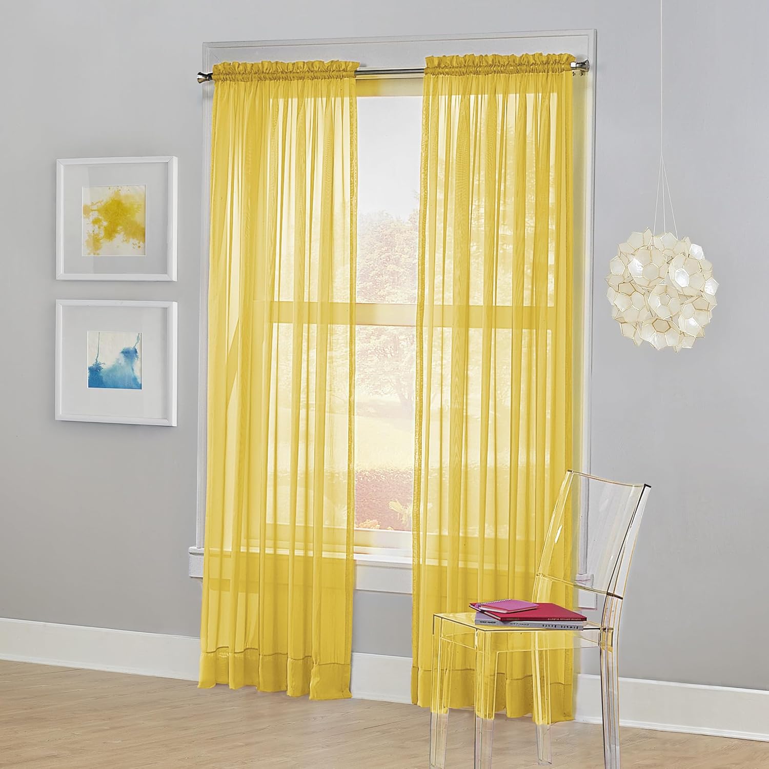 No. 918 Calypso Sheer Voile Rod Pocket Curtain Panel, 59" x 63", Purple