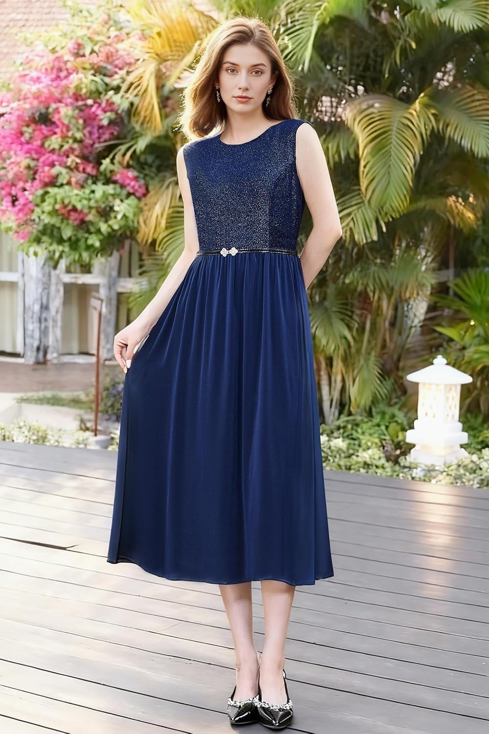 Formal Dress,Wedding Guest Dresses Mother of The Bride Dresses,Two Piece Formal Sequin Dress with Jacket Tea Length
