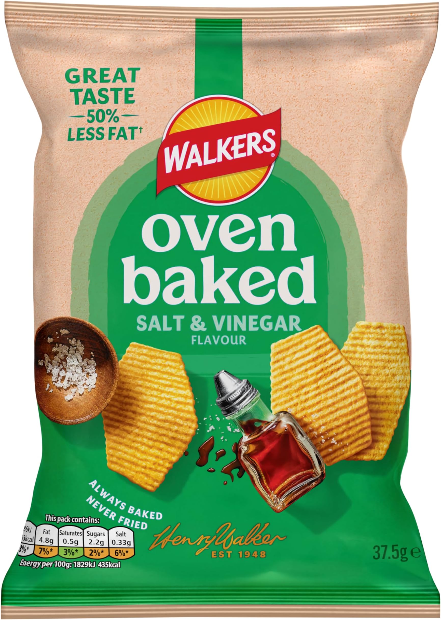 Walkers Baked Salt & Vinegar Snacks Crisps 32 x 37.5g