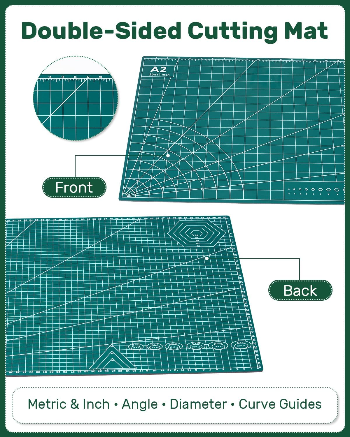 Self Healing Cutting Mat, 17" x 23", Double-Sided Rotary Cutting Mat for Sewing, Quilting, Scrapbooking & Craft, Large Craft Cutting Board for Hobby Use(A2)