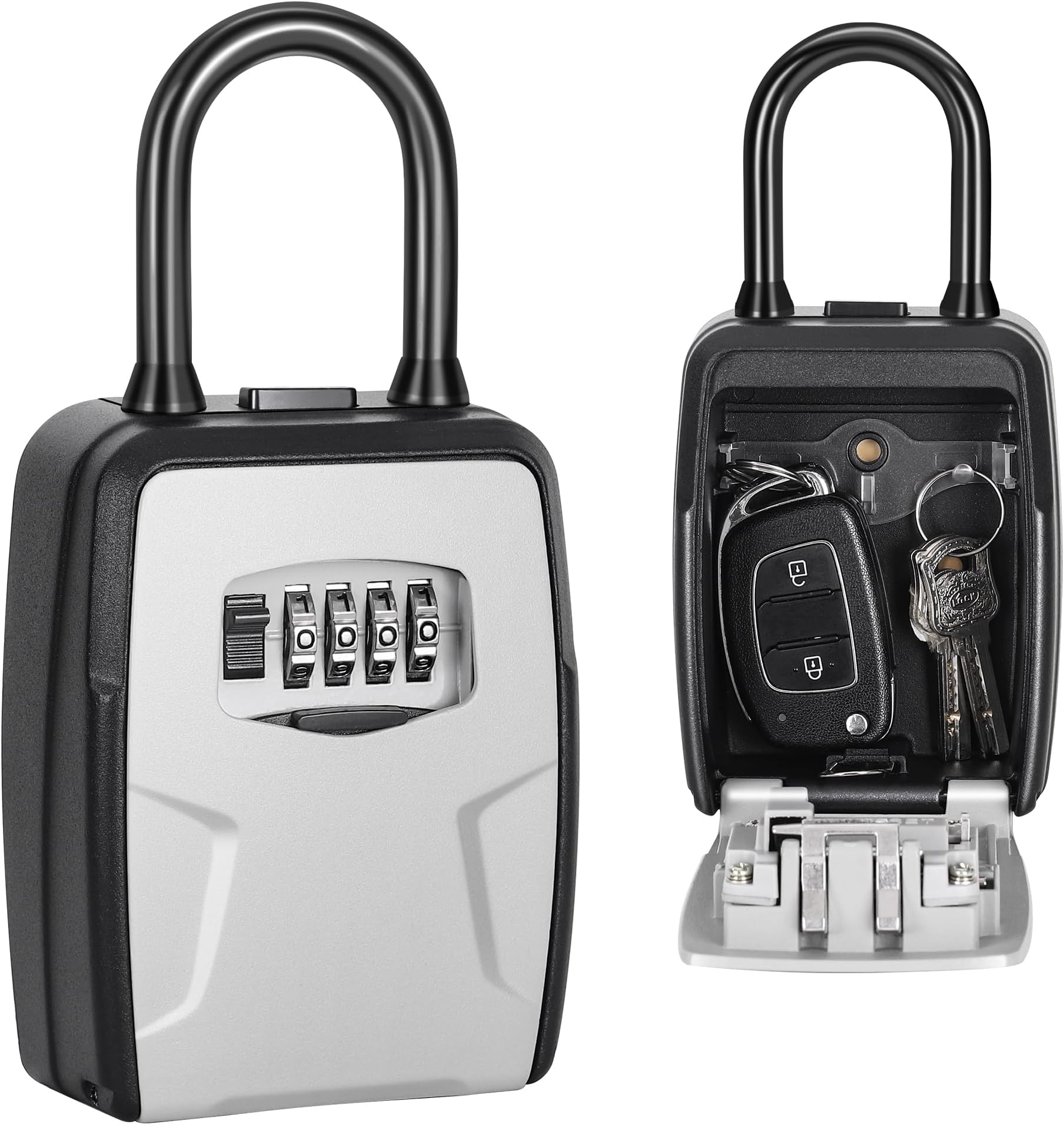 Fayleeko Portable Key Lock Box, Lock Box Wall Mounted for House Key, Car Keys, 6 Key Capacity, Weatherproof Resettable Code (Grey, 1)