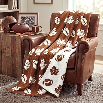 Fall Football Maple Leaves Knit Throw Blanket 50x60 Inch