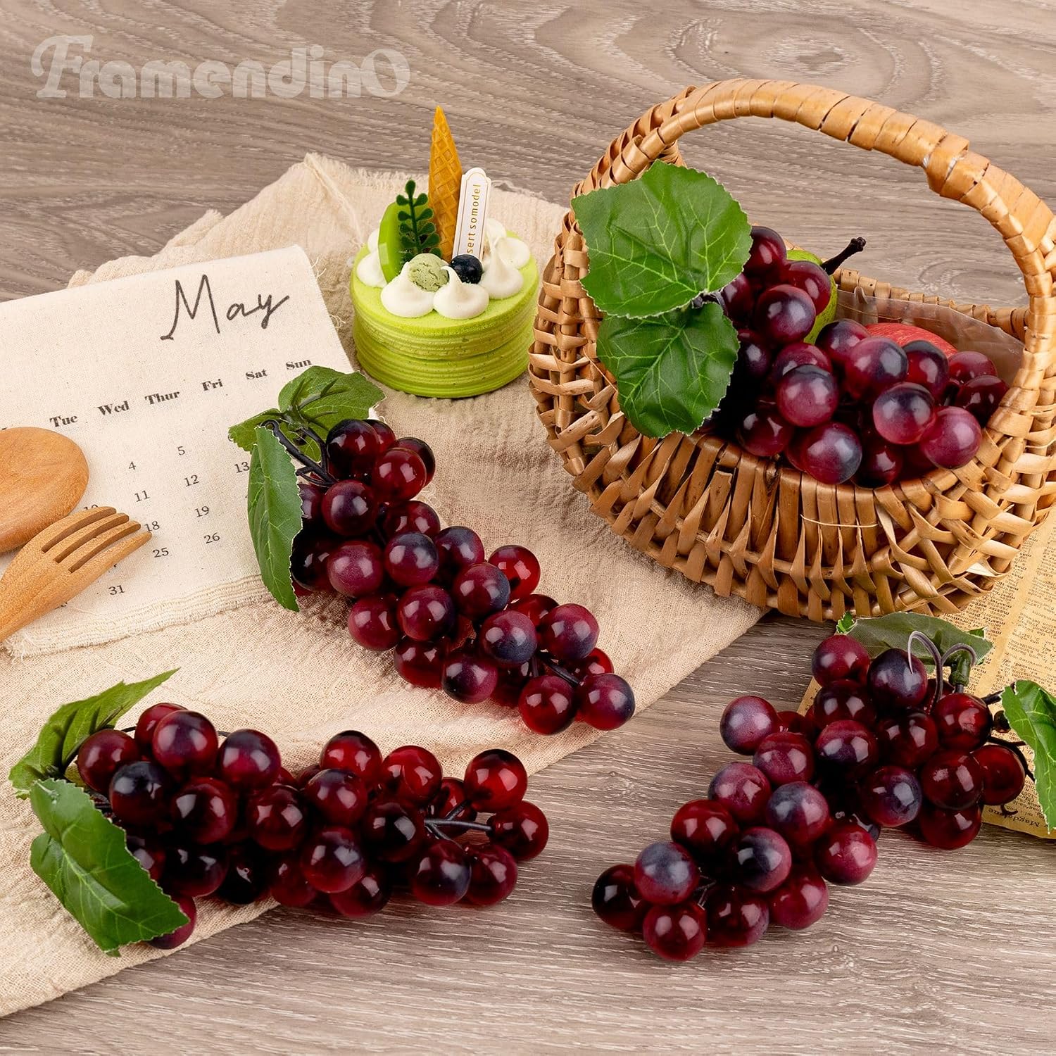 Framendino, 4 Pack Fake Red Grapes Artificial Plastic Simulation Realistic Faux Fruit for Decoration Photography Prop 36 Grains