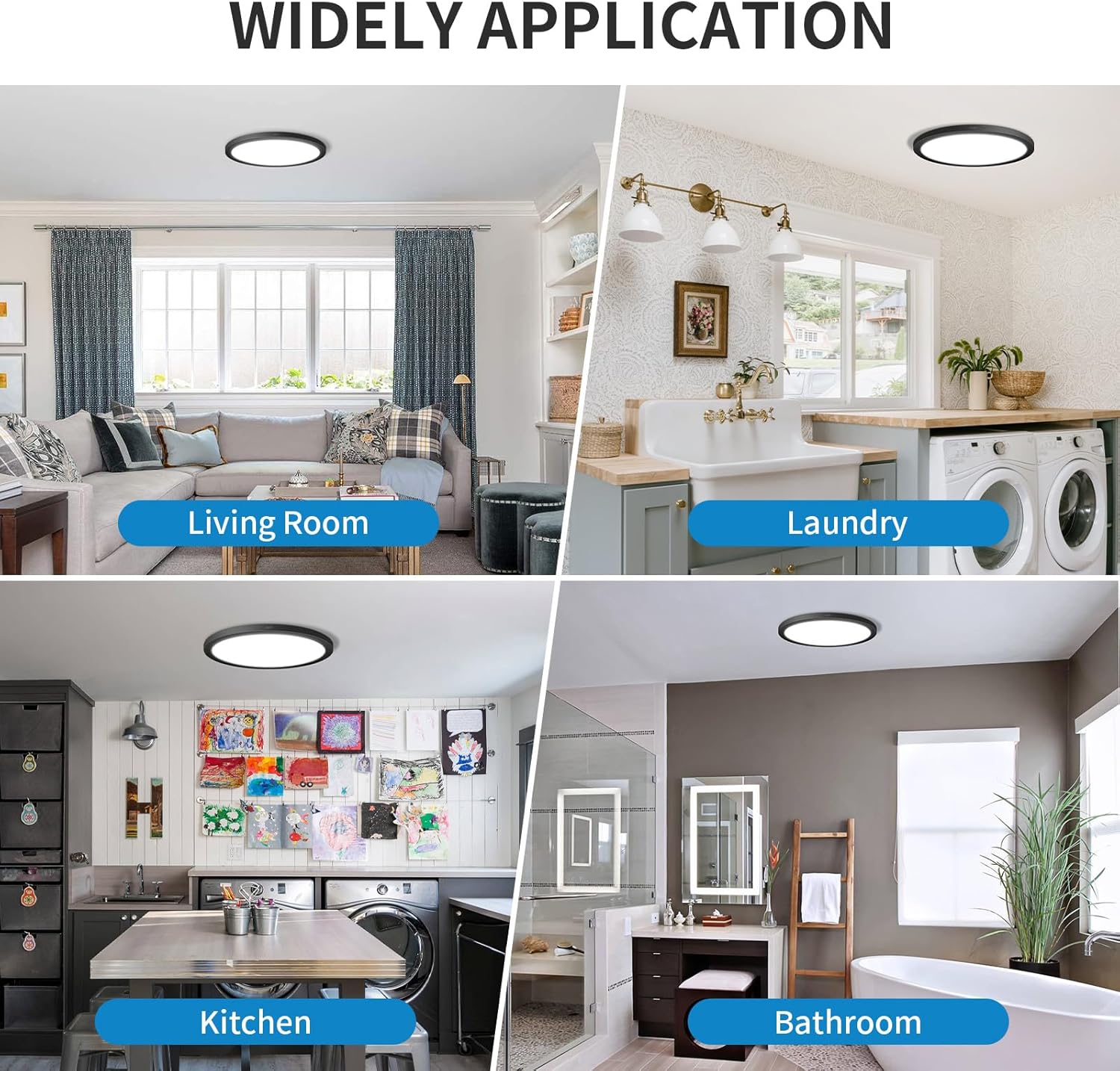 mw LED Flush Mount Ceiling Light, 12 Inch Round Black Ceiling Light, 25W 120V 5CCT, Dimmable, Close to Ceiling Light Fixtures for Bedroom, Kitchen, Hallway, Laundry