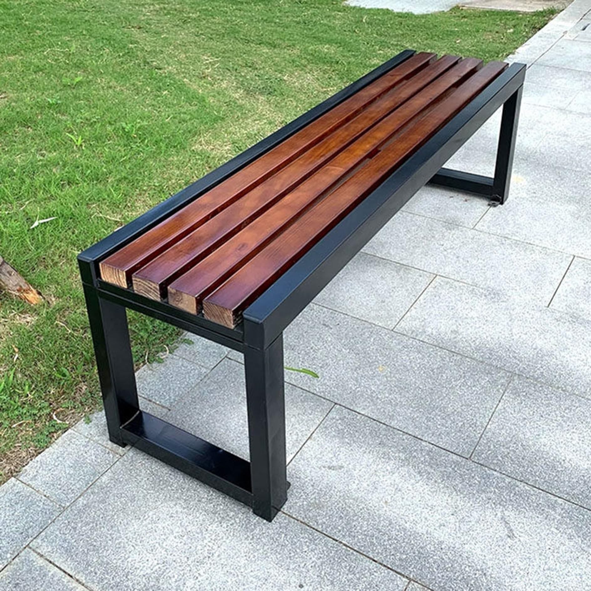 Banco de jardín sin respaldo de 2-4 plazas en acero y madera plástica con anclaje