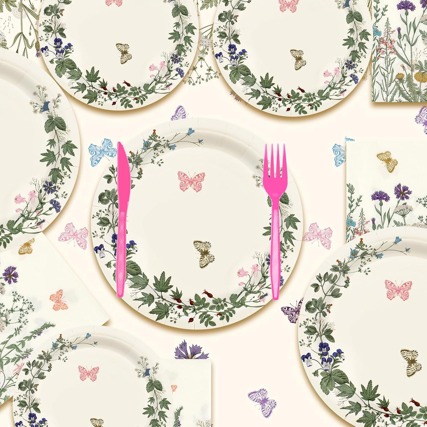 182pcs Wildflower Party Supplies,Disposable Wildflower Paper Plates and Napkins Tableware Set,for Baby Shower, Wedding, Birthday Party Decorations,Serves 30