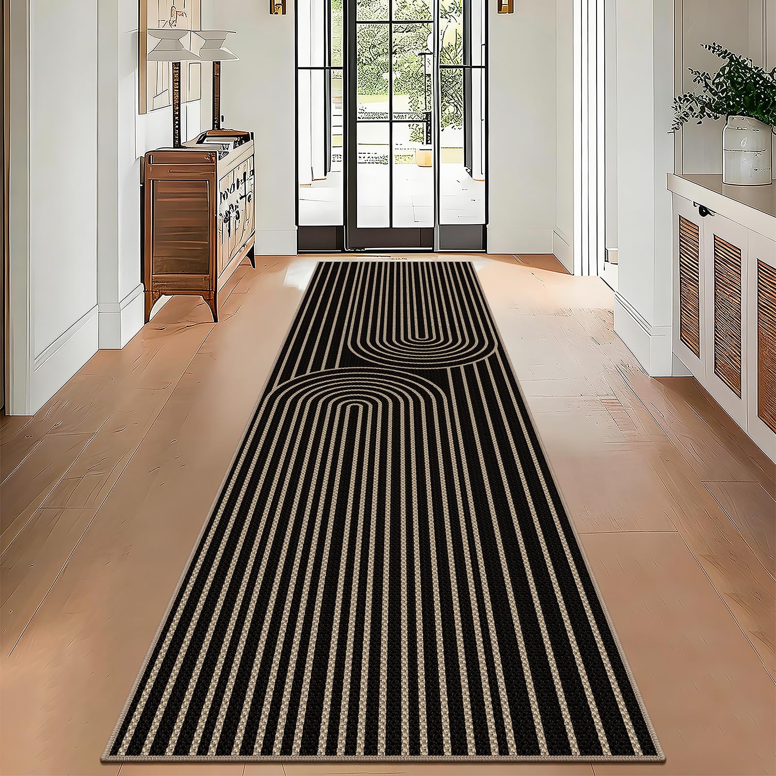 Alfombra de pasillo antideslizante y lavable de 80x300 cm negra para cocina moderna