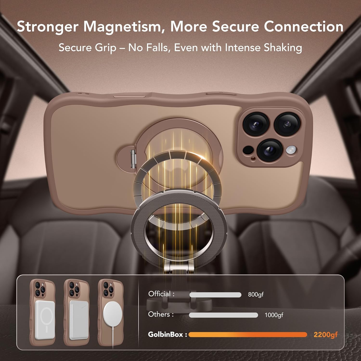 GolbinBox for iPhone 16 Pro Max Case for Women,[Compatible with Magsafe][360° Spin Magnetic Stand][Cute Wave Edge][Military-Grade Protection] Translucent Matte Phone Case for iPhone 16 ProMax, Brown - Image 4