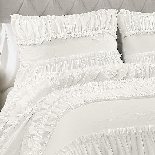 Miniatura 3 de Lush Decor Nova Comforter - Juego de ropa de cama de 3 piezas con volantes fruncidos estilo Shabby Chic Farmhouse - Matrimonial Queen - Blanco