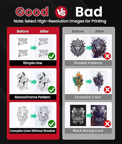 Miniatura 23 de Phomemo M08F - Impresora de plantillas de tatuaje, impresora térmica inalámbrica de tatuaje con 10 piezas de papel de transferencia, compatible