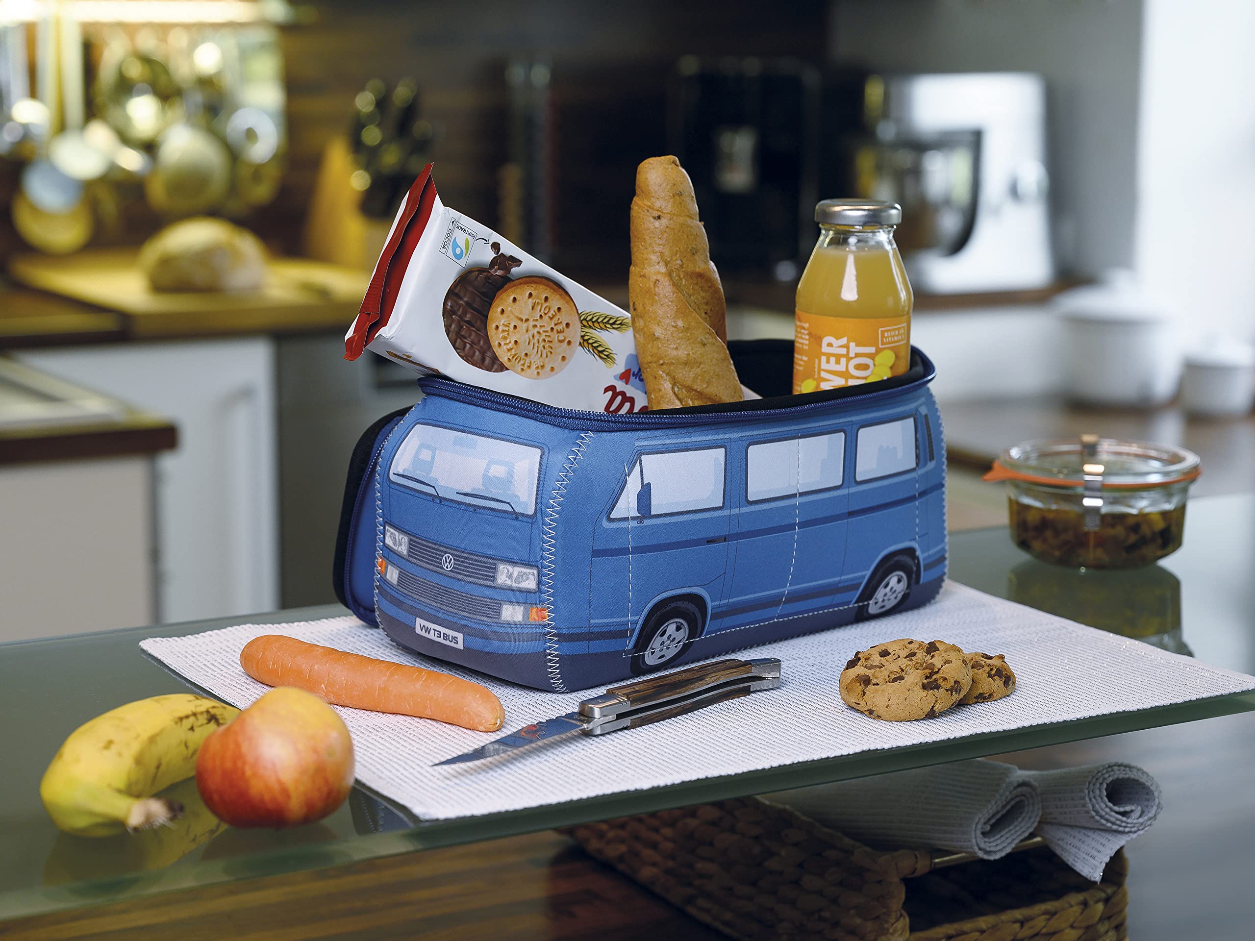 BRISA VW Collection – Volkswagen Neopren uniwersalna kosmetyczka do makijażu, kosmetyczka podróżna w stylu T3 Bulli Bus, niebieski, Groß (30 x 14 x 12 cm), T3 Bus