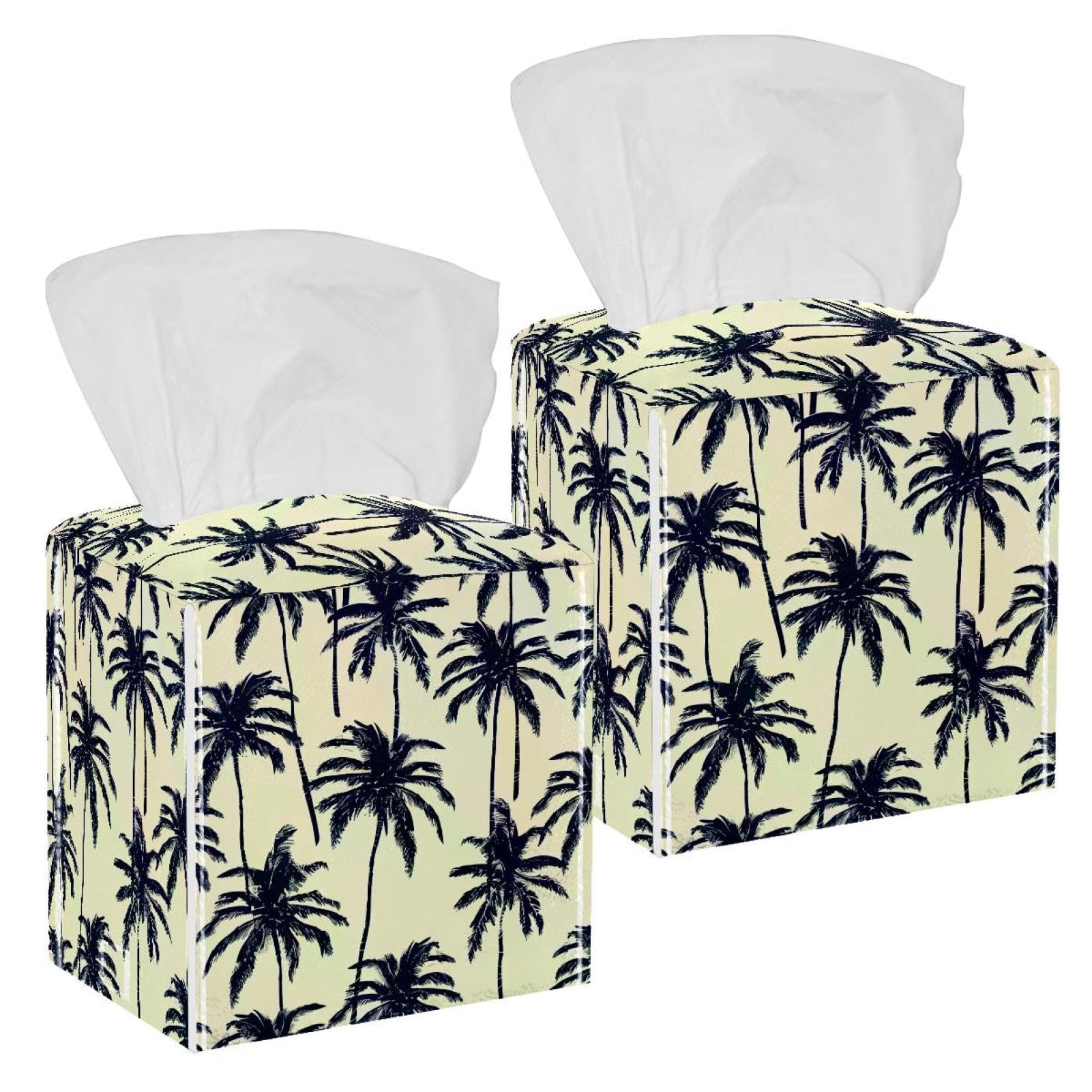 Tree Silhouette Tissue Box Cover, 2 Pack PU Leather Square Facial Tissue Dispenser Box holder for Home Office Car