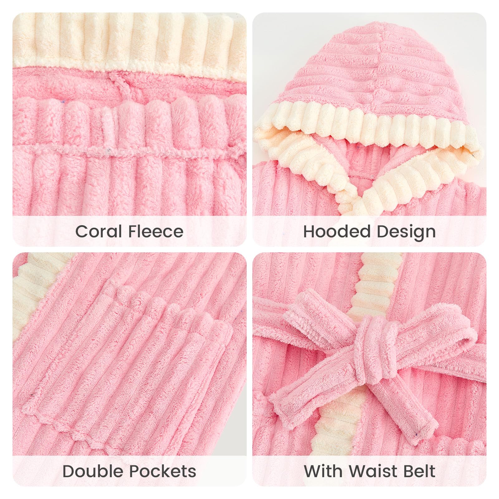 WYTbaby Accappatoio per bambine in pile con cappuccio, caldo e morbido, accappatoio unisex per bambini dai 4 ai 14 anni