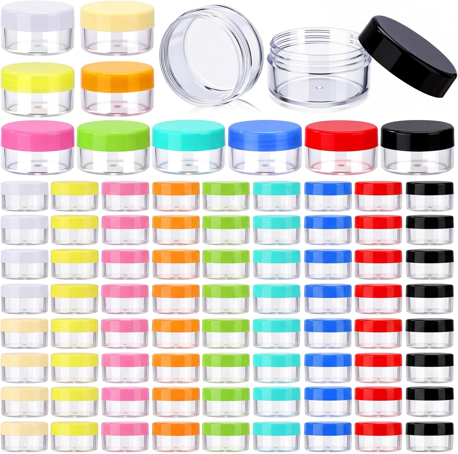 100 Pcs Plastic Containers with Lids, Clear Round Leak Proof Cosmetic Jars with Lid Wide Mouth Refillable Small Storage Containers for Lotion Cream Ointment Makeup Travel Storage (0.7 oz)