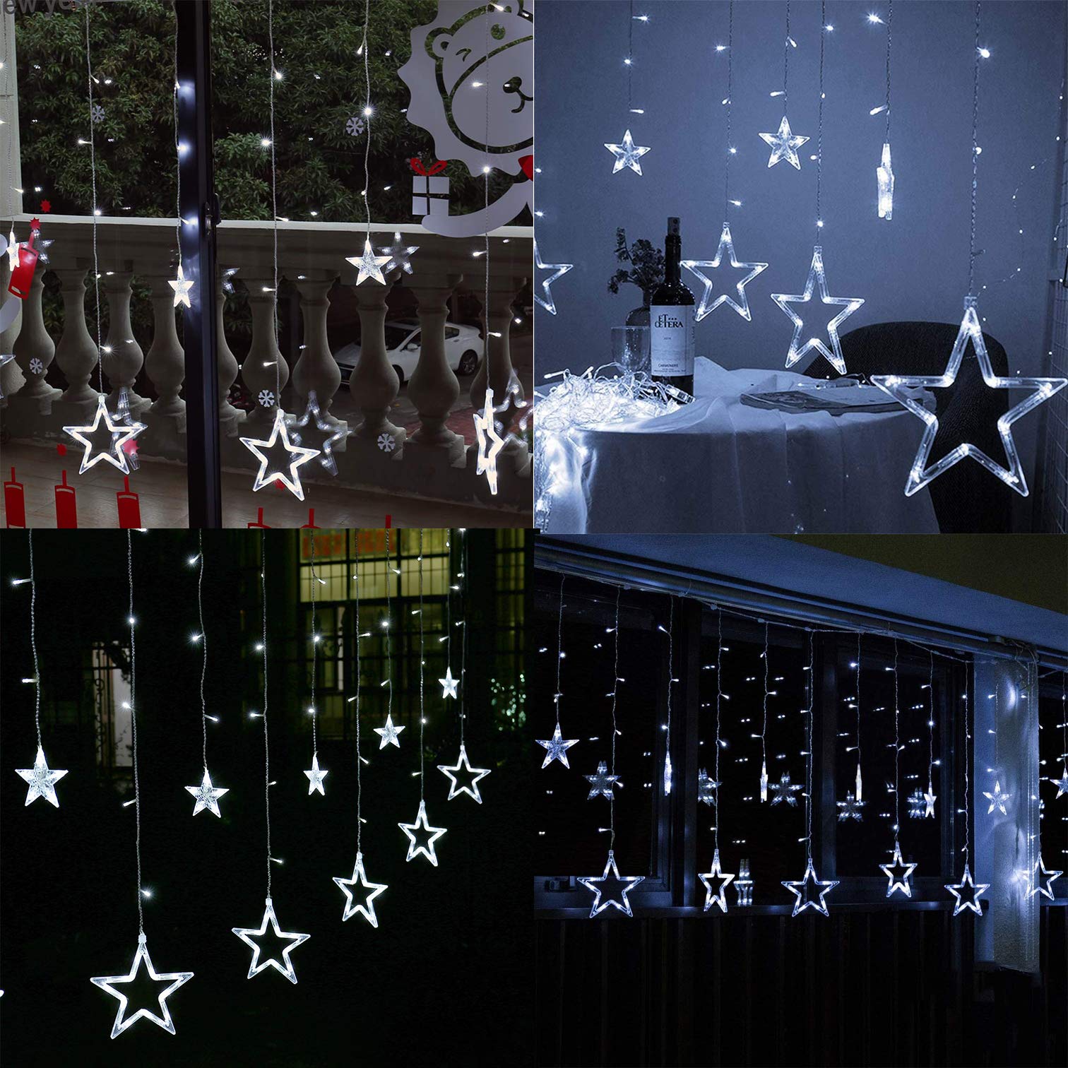 iShabao Christmas Star Curtain Lights, 138 LED Curtain Fairy Lights with 12 Stars - Image 3
