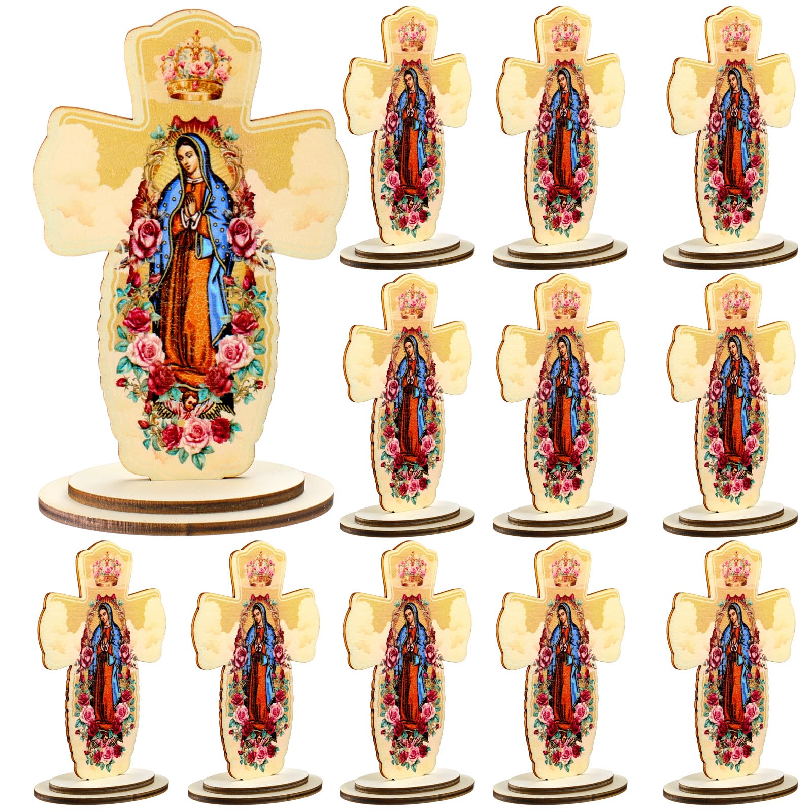 Amyhill 12 Pcs Virgen De Guadalupe Statue Bulk for Baptism Favor, Cross 1 Cross