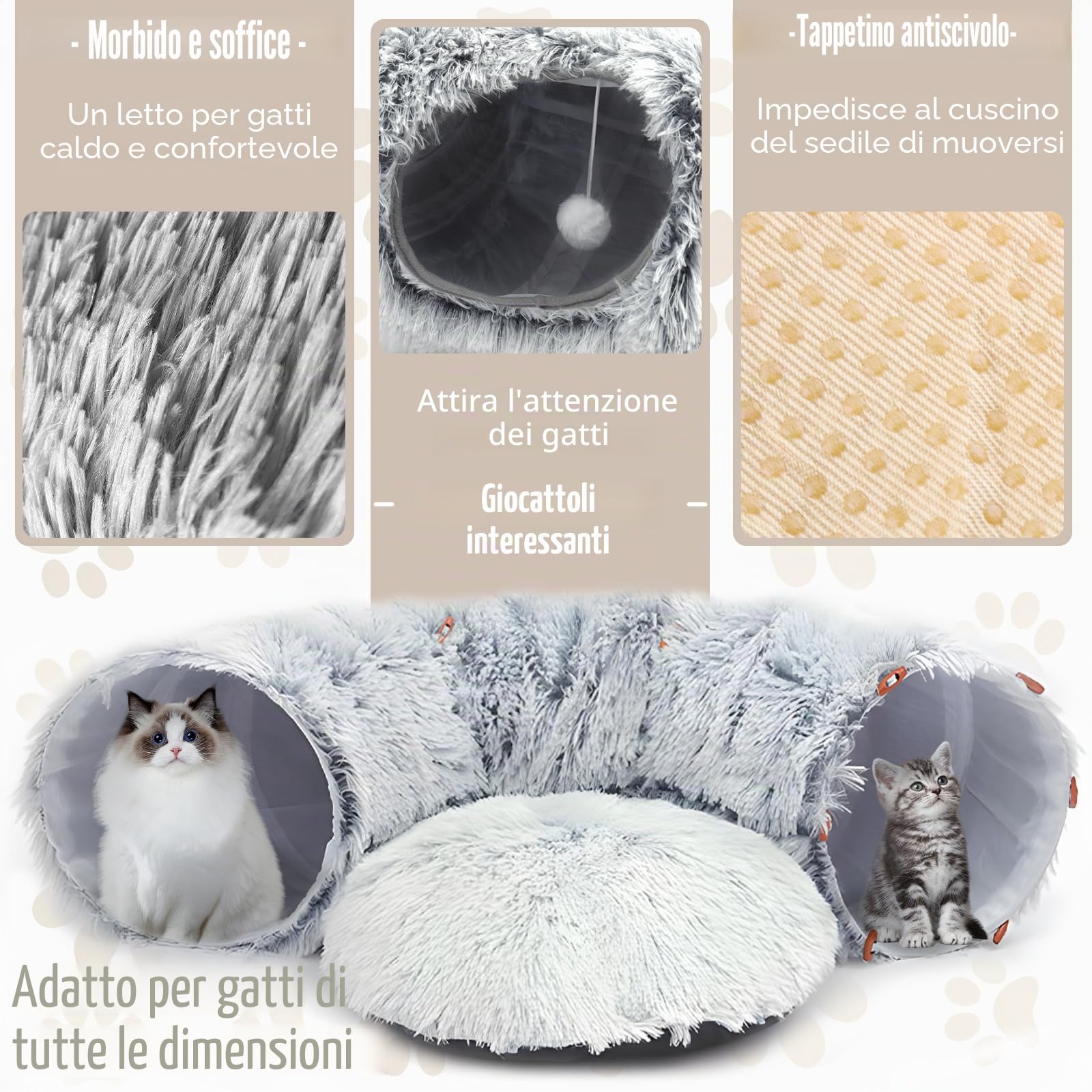 dellyy Tunnel Rotondo per Gatti, Giocattolo per Gatti a Tunnel Rotondo, Tunnel per Gatto Rotondo, Tunnel per Gatti Adulti Grandi, Tunnel per Gatti, Letto a Tunnel per Gatti, Grigio Chiaro