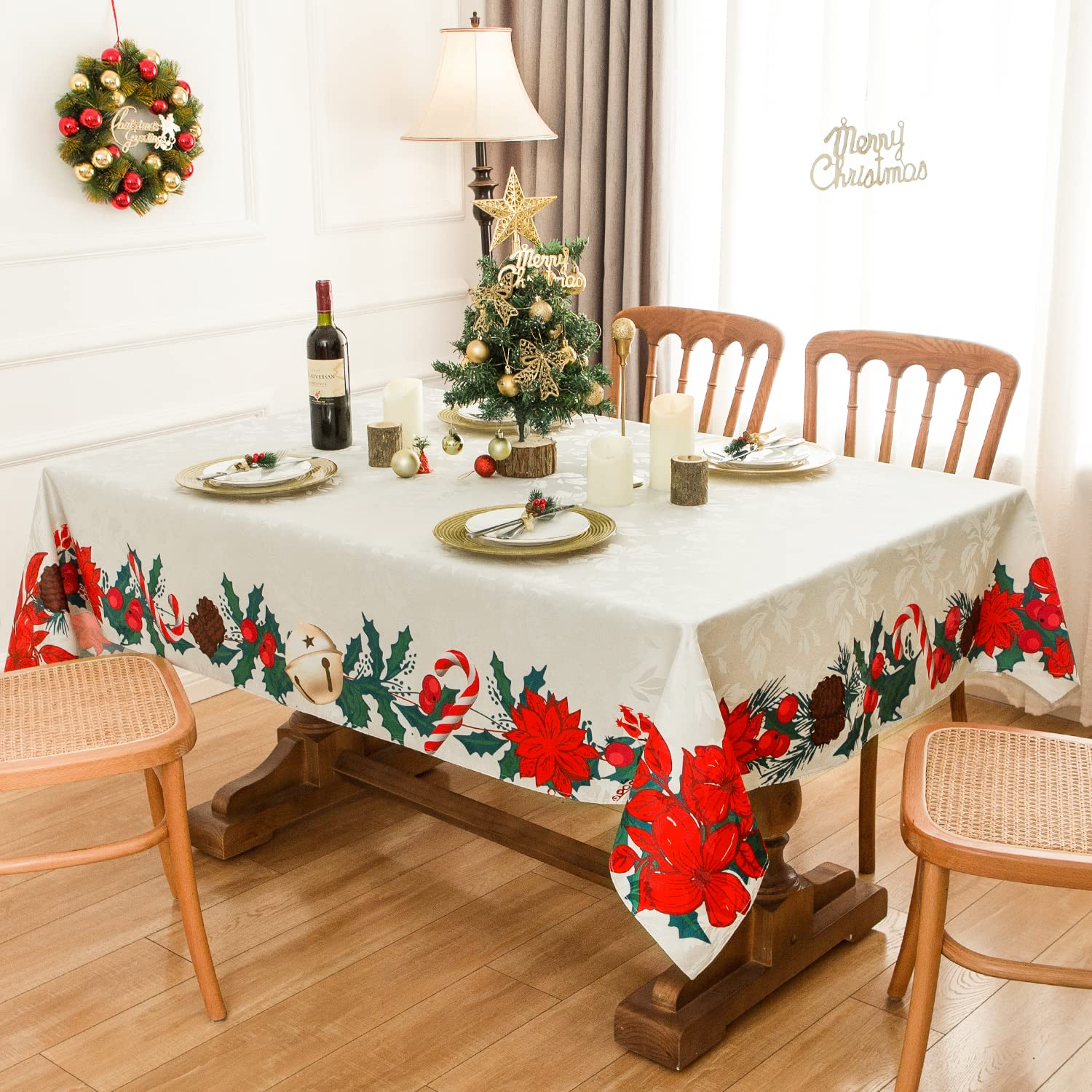 SoftalkerOutdoor Tablecloth Square, Waterproof Linen Cotton Farmhouse Table Cloths with Tassel, Heavy Weight Wrinkle Free Fabric Table Cover for Dining/Party/Rustic - 55 x 96 Inch, Coffee Lines