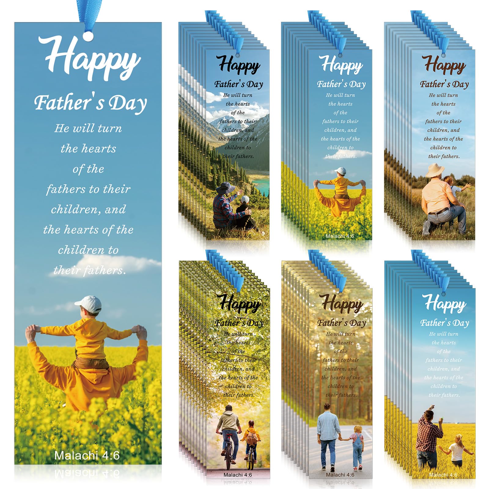 Dispowreath 60 Pcs Happy Father's Day Malachi 4: 6 Bookmarks Religious Christian Bookmarks Church Bookmark Gift for Teens Men Women Church Home Party
