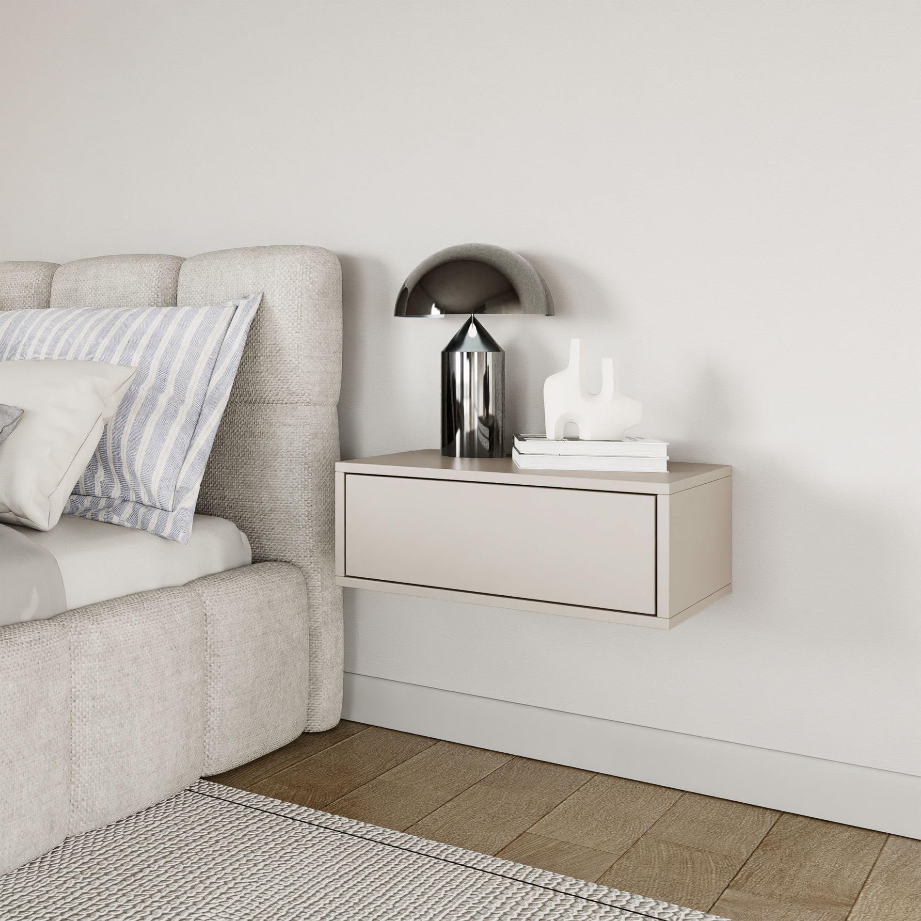 Selsey Comodino Sospeso Framme 50 cm Kaschmir Elegante e Minimalista per Camera da Letto Cassetto Spazioso Push to Open Design Unico con Venature - Pannello Laminato 16mm