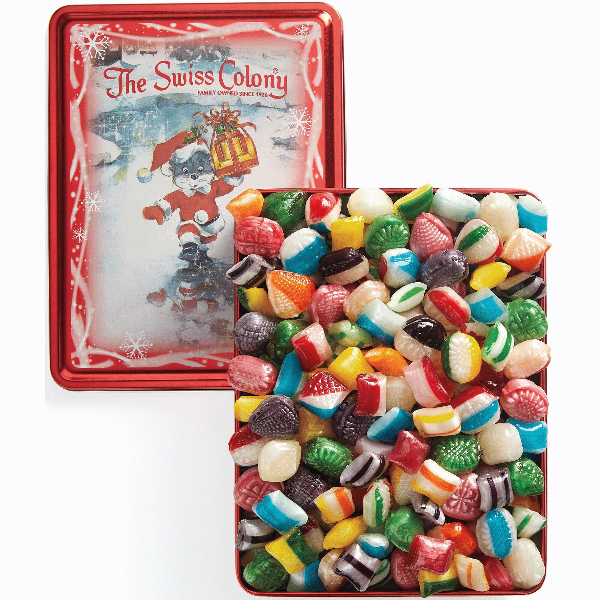 The Swiss Colony Old-Fashioned Christmas Candy Gift Box Holiday Hard Candy Mix with Straws, Waffles, Old Fashioned