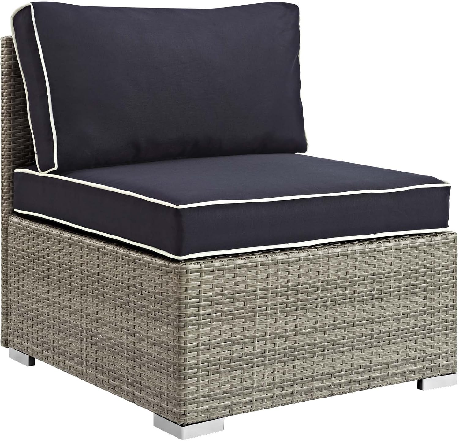 Modway Repose Wicker Rattan Outdoor Patio Corner Sectional Sofa Chair with Sunbrella® Fabric Cushions in Light Gray Beige