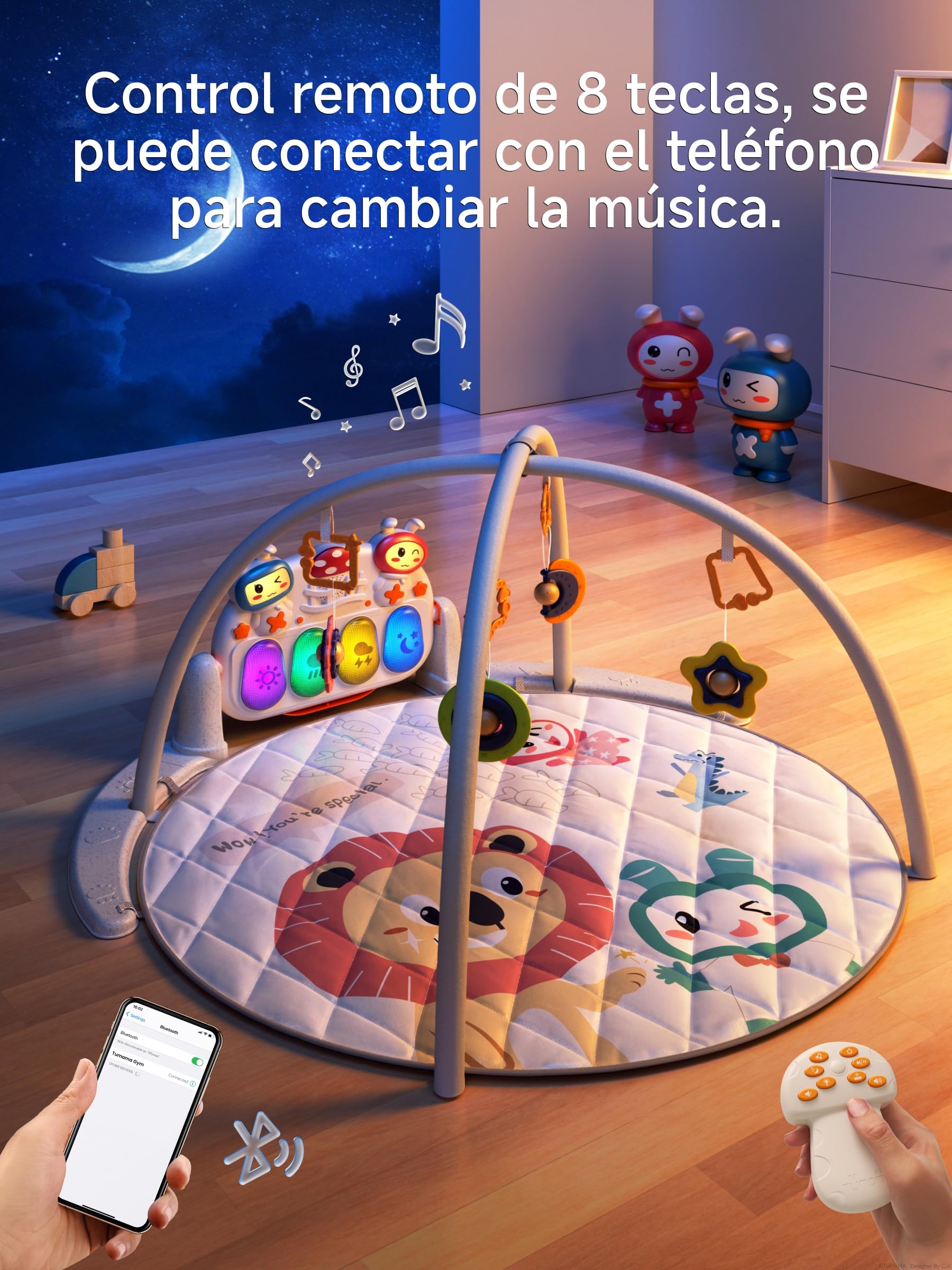 TUMAMA KIDS 4-en-1 Gimnasio De Juegos Para Bebe, Gimnasio Infantil Con Piano Activity Mat Bebe, 70+ Sonidos, 25+ Min De Música y Luces, Arco De Actividades Juego, Musical Gym Juguetes Bebés 0-6 Meses