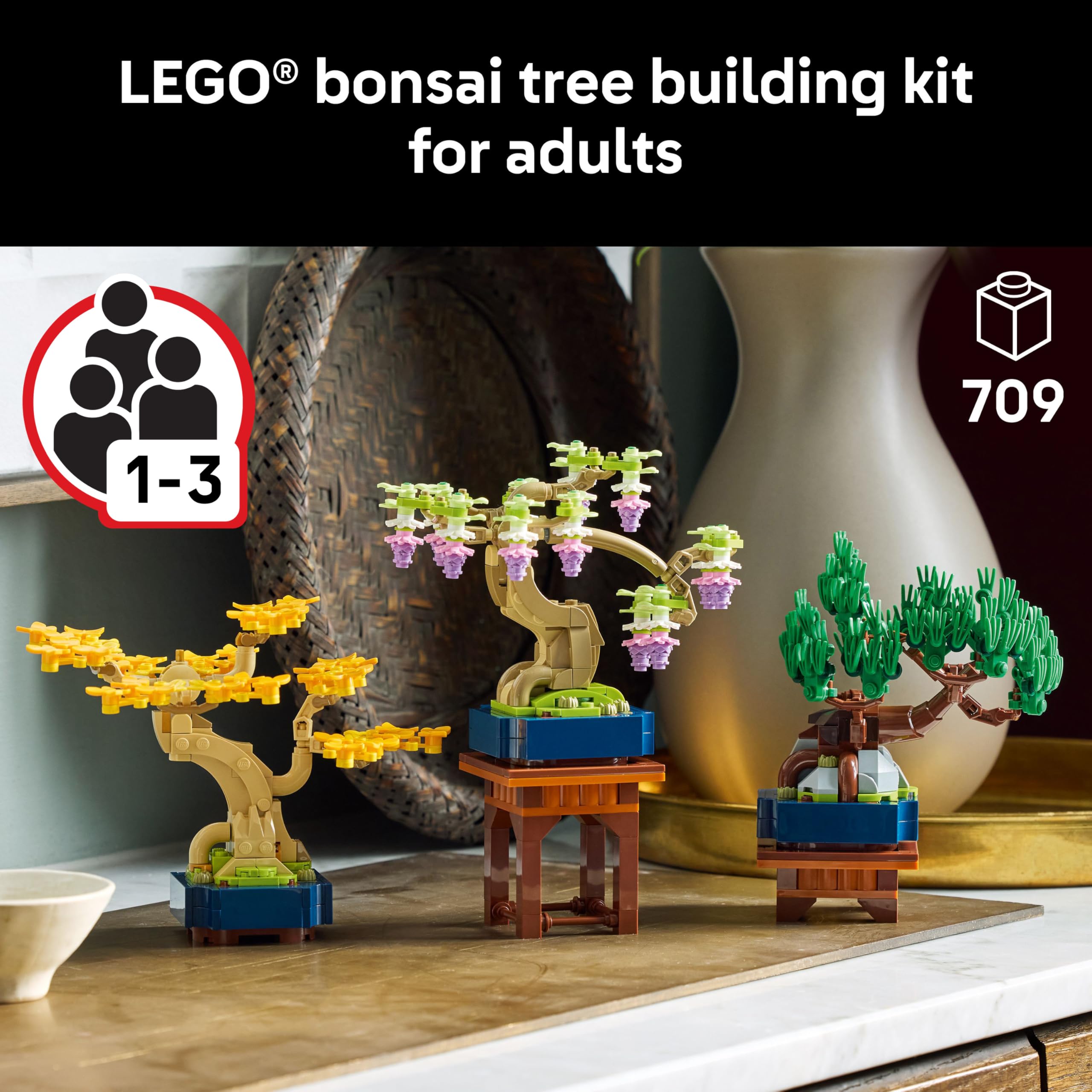 LEGO Botanicals Mini Bonsai Trees Building Set - Artificial Bonsai Tree Building Blocks for Adults, 18+ - DIY Home and Office Decor for Men and Women - Gift for Adults - 10373