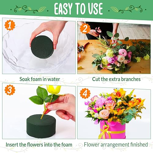 Miniatura 4 de Irenare 50 piezas de espuma floral redonda, bloques de espuma floral de 3.15 pulgadas, ladrillos de espuma verde a granel, secos y húmedos para