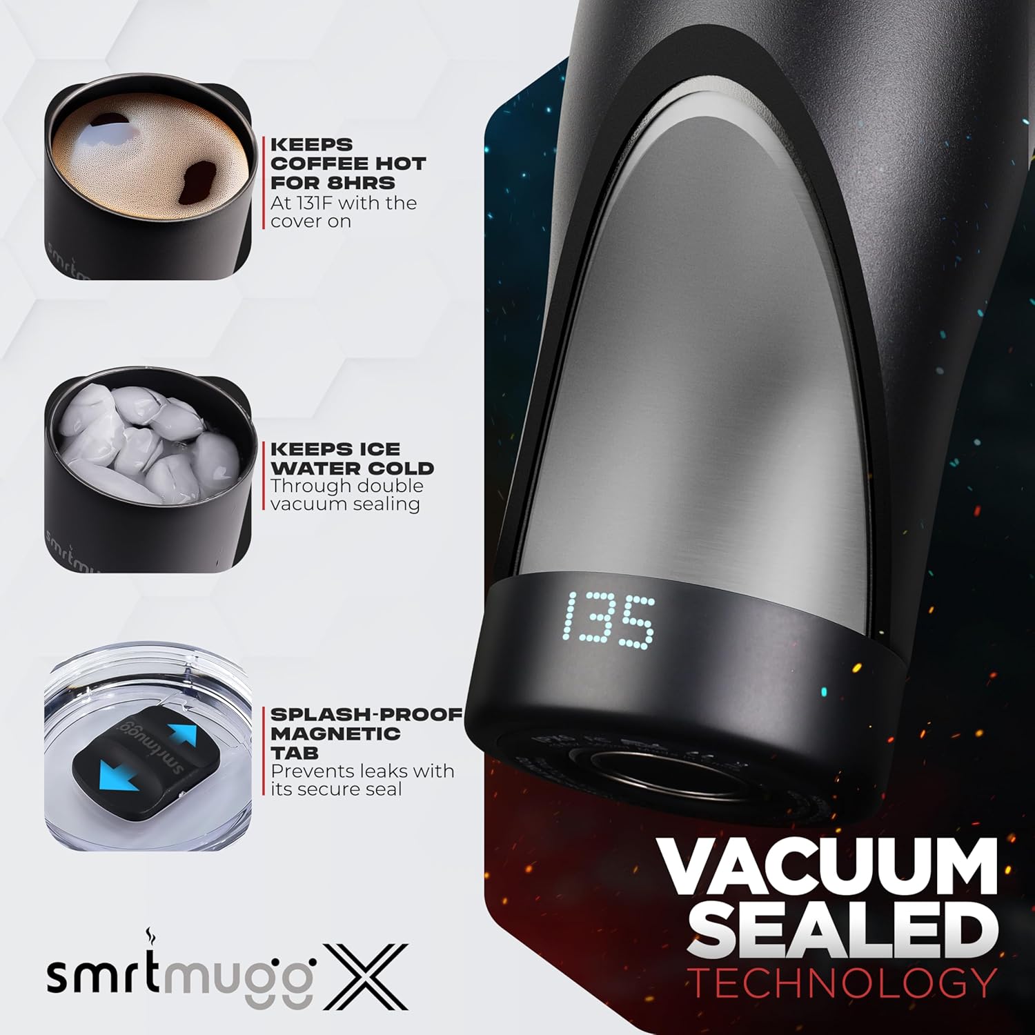 X Heated Coffee Mug 19 oz., 8 Hour Battery Life, Self-Heating, Adjustable Temp Controlled, LCD Screen, One Button Temperature Adjustment, Includes Cover with Magnetic Slider (Black) (Black) - Image 4