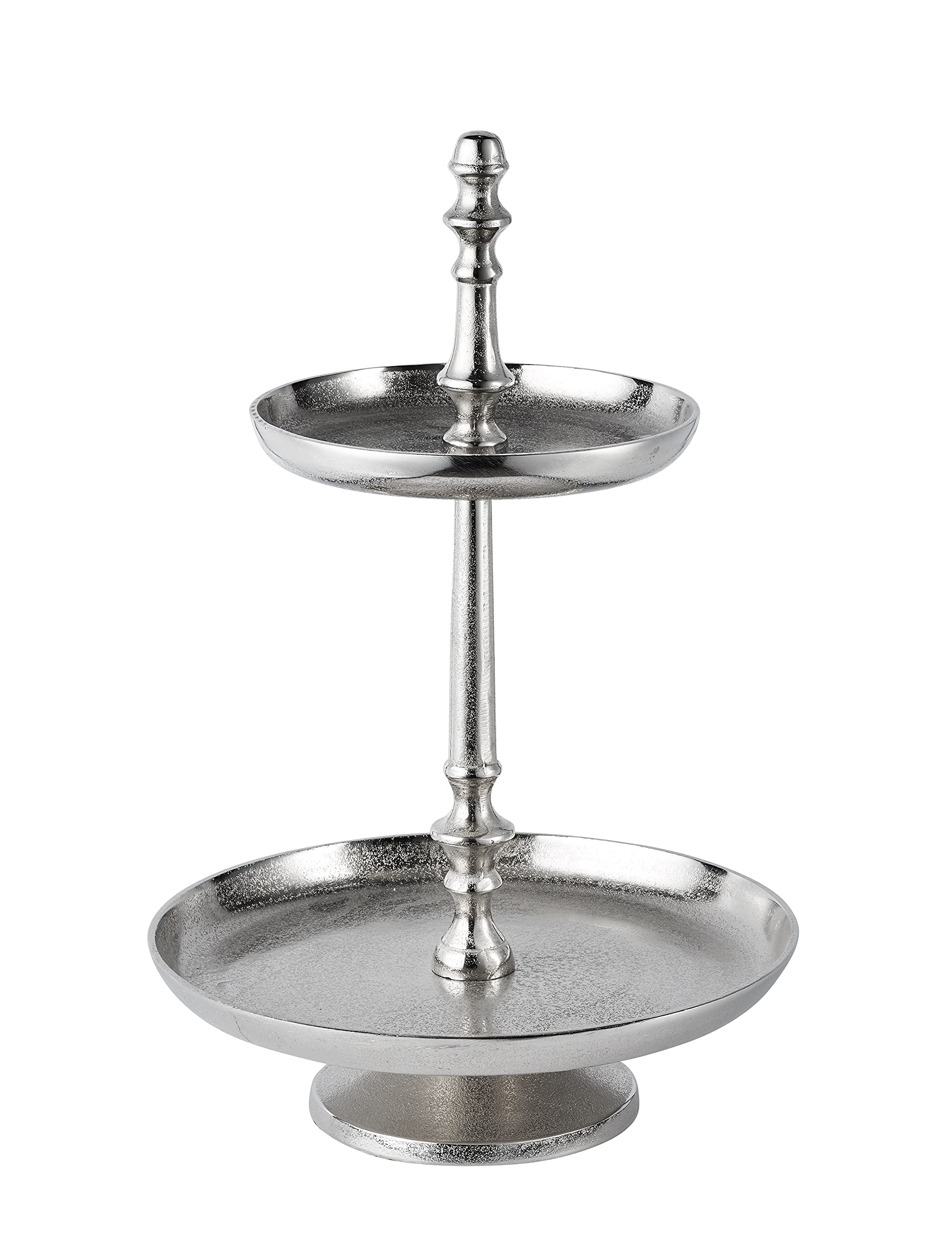 Etagere 2-Stöckig, Dekoteller Dekoschale Schale - Servierplatte Groß aus Metall Aluminium - Silber Deko Dekoration - Tischdeko Hochzeit - Weihnachtsdeko für Wohnzimmer, Esszimmer oder Küche - 46 cm