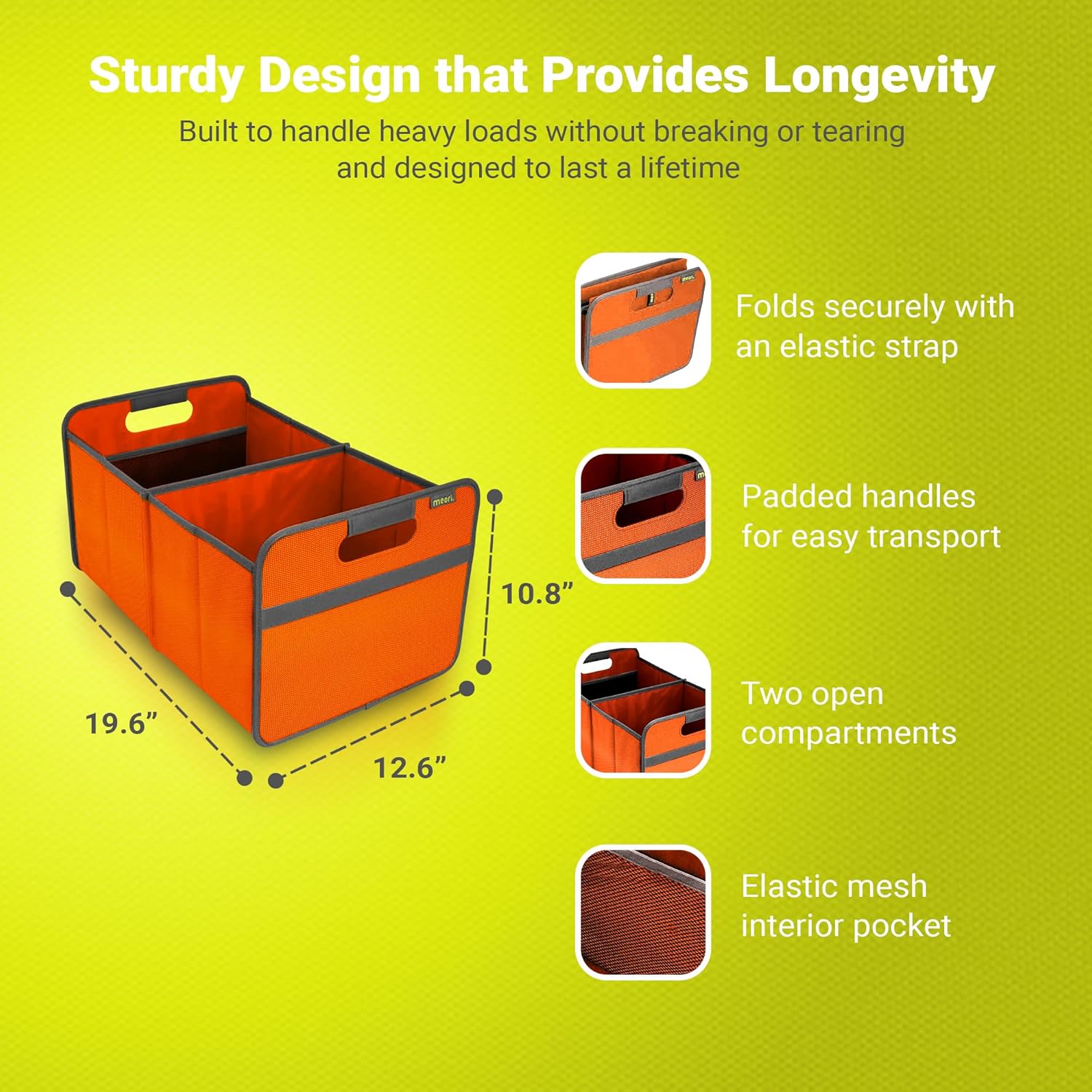 meori A100022 Foldable Box Classic Large Tangerine Orange Collapsible Organize Storage Carry Moving Collection Laundry Toys Records Books