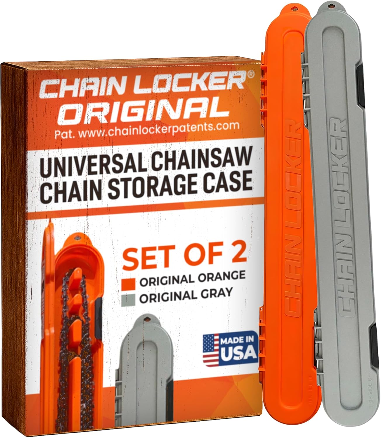 Chainsaw Chain Storage Original Single Row Case Bundle 2-Pack - Portable Chainsaw Chain Case Blade Holder - Holds Chains Up to 20"", Fits 8 Deep, Stay Organized & Untangled - Orange & Gray