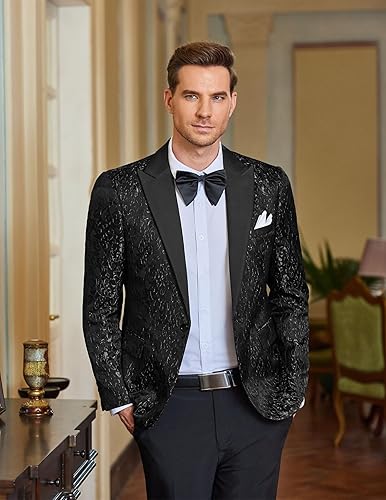 Miniatura 2 de COOFANDY Chaqueta de Traje de Esmoquin Floral para Hombre de Un Botón Blazer Brillante de Lujo para Cena Fiesta Graduación Boda