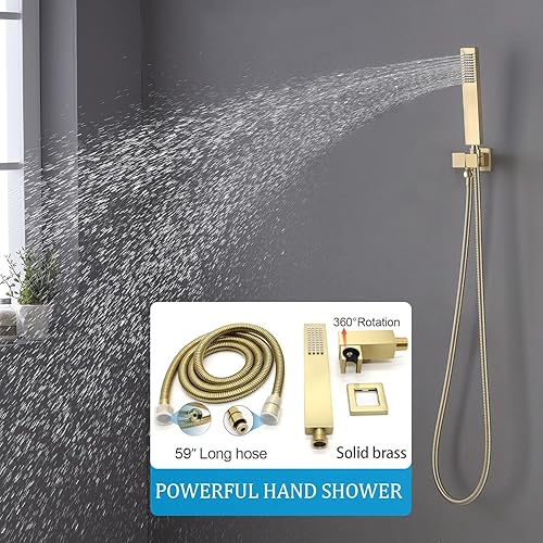 Miniatura 6 de Backnets Sistema de ducha negro mate de montaje en techo de 16 pulgadas con rociadores de cuerpo encendidoapagado de alta presión, sistema de grifo