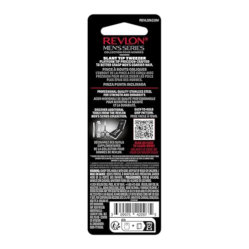 Miniatura 7 de Revlon Pinzas de punta inclinada para hombres, ultraafiladas para moldear cejas de precisión y eliminación del vello facial, agarre antideslizante