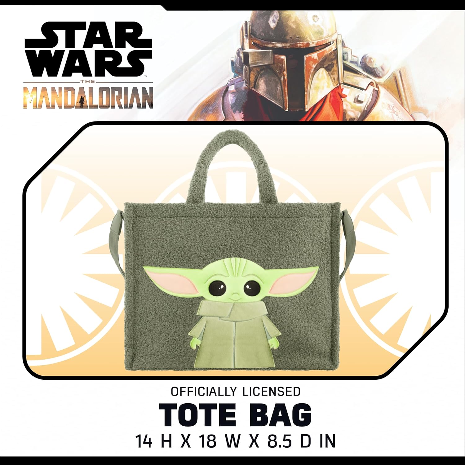 STAR WARS Tote Bag, Grogu Faux Fur Travel Handbag with Adjustable Shoulder Strap and Trolley Sleeve, Multi