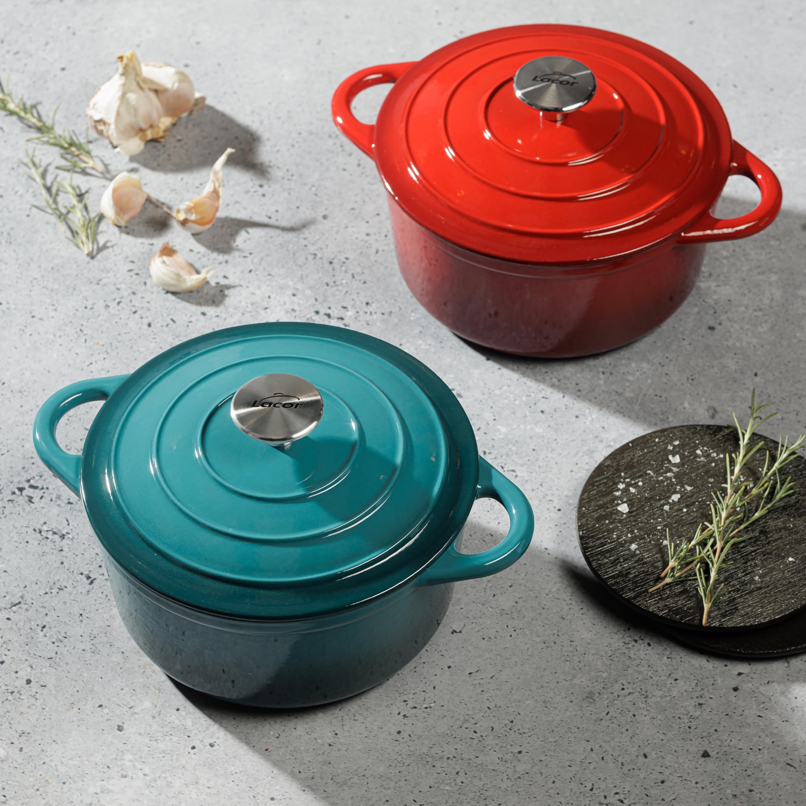Lacor - 71700 - Casseruola in Ghisa Smaltata, 2,5 Litri, Diametro 20 cm, Tondo Ocean, Cottura Uniforme e Resistente, Adatta per Induzione, Forno e Lavastoviglie