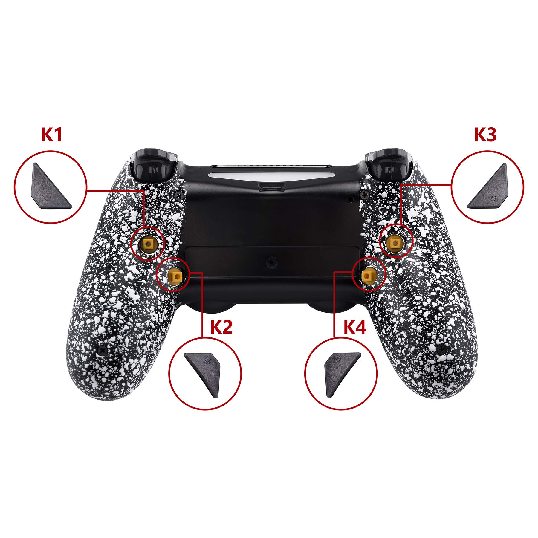 eXtremeRate Kit di riparazione programmabile bianco strutturato per controller ps4 con piastra di aggiornamento e guscio posteriore ridisegnato e 4 pulsanti posteriori - Compatibile con JDM-040/050