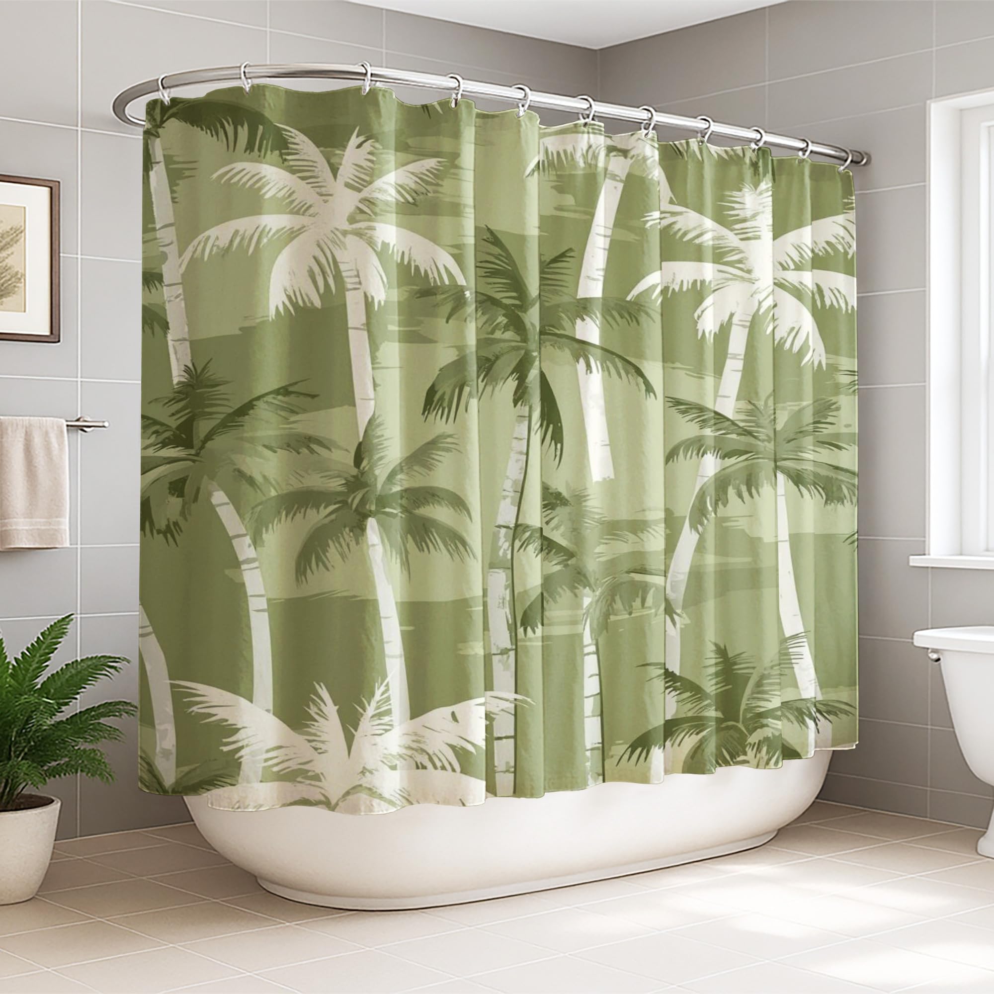 Rideau de douche palmier tropical vert pour une décoration de salle de bain d'appartement