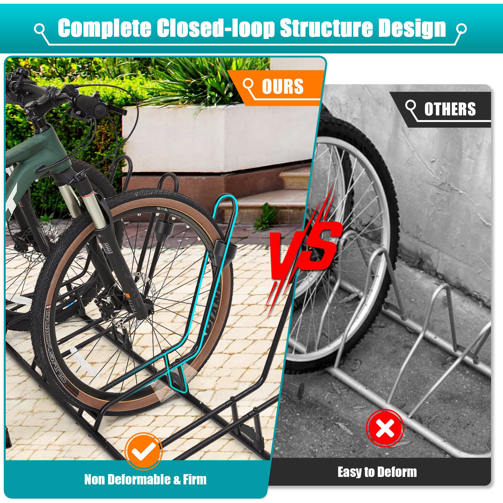 Floor Bike Stand for 5 Bikes, Bike Rack Safeguard Disc Brakes & Derailleurs, Waterproof Bike Holder Road/Kids/MTB Bicycles, Fits 12"-29" Tires, Upgraded 0.63" Steel Tubes, for Indoor Outdoor Garage