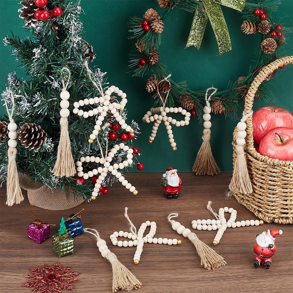 PH PandaHall 20pcs Ornements en Perles De Bois Naturel Décor Rustique De Sapin De Noël Style Ferme Décorations Suspendues pour Arbre De Noël Mur Couronne Guirlande