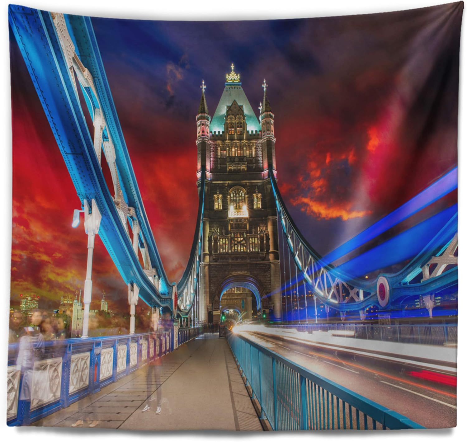 Designart ' Storm Over Tower Bridge at Night' Cityscape Photo Tapestry Blanket Décor Wall Art for Home and Office x Large: 92 in. x 78 in